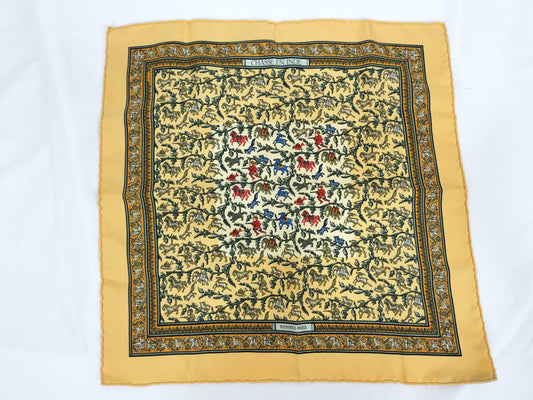 HERMES Carré 45 Petit Carré CHASSE EN INDE Indian Hunting Yellow Scarf