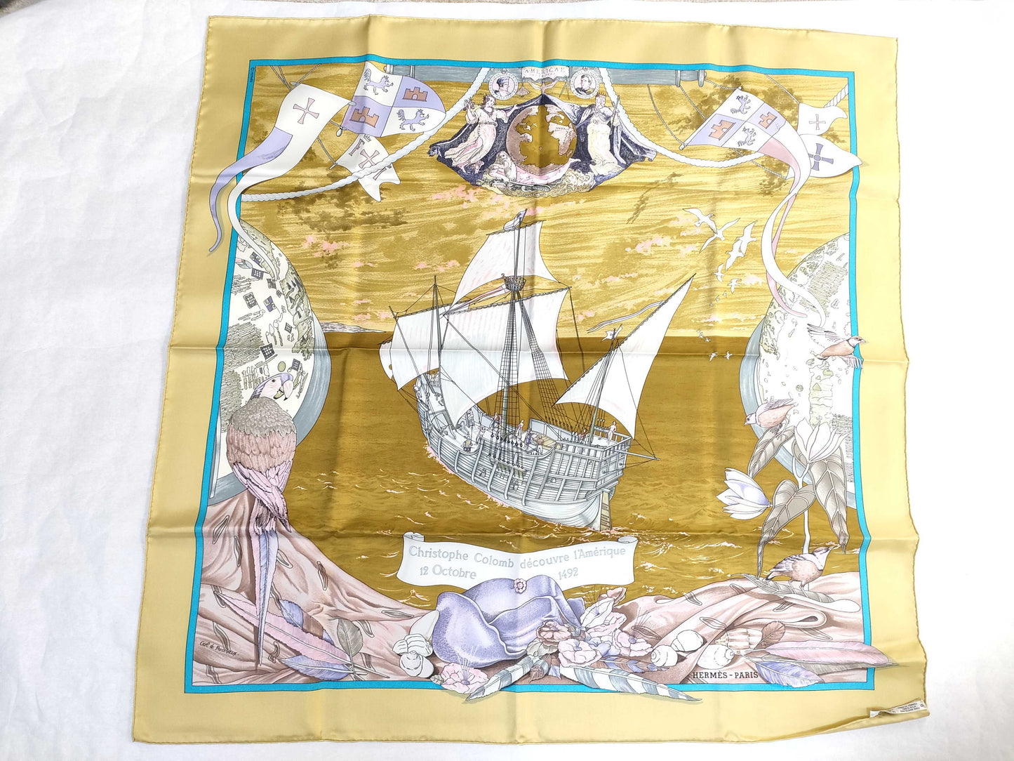 HERMES Christophe Colomb decouvre 1 America 12 Octobre scarf
