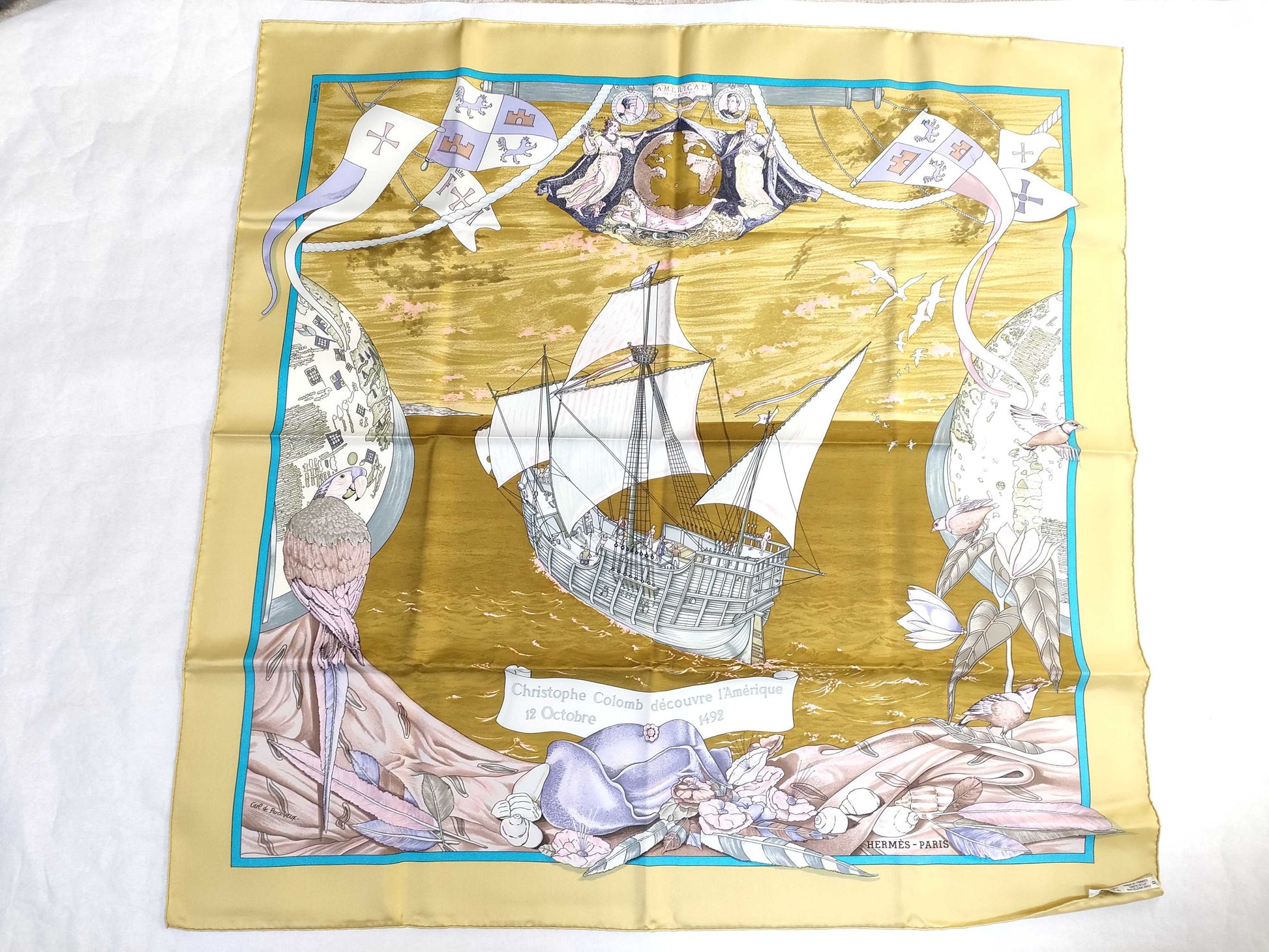 HERMES Christophe Colomb decouvre 1 America 12 Octobre scarf