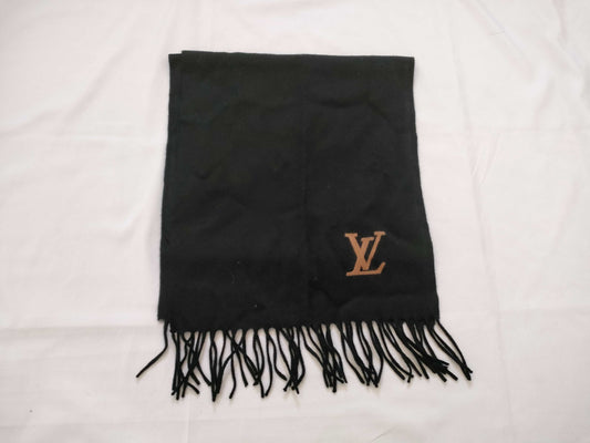 LOUIS VUITTON Cashmere Logo Scarf Black Other Accessories