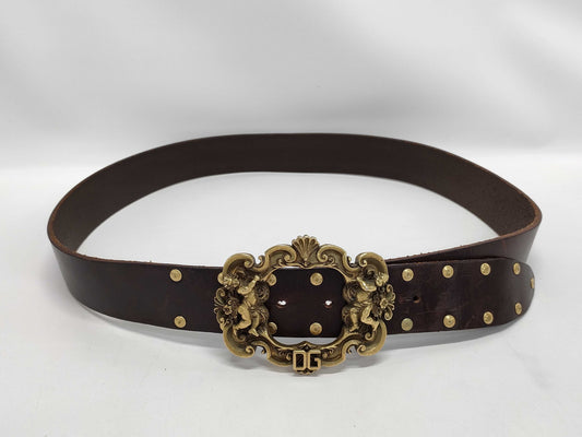DOLCE&GABBANA Leather Belt with Angel Buckle