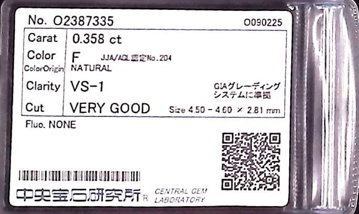 0.358ct F VS-1 VERY GOOD/GD/GD NONE NATURAL 4.50-4.60X2.81mm Diamond Loose