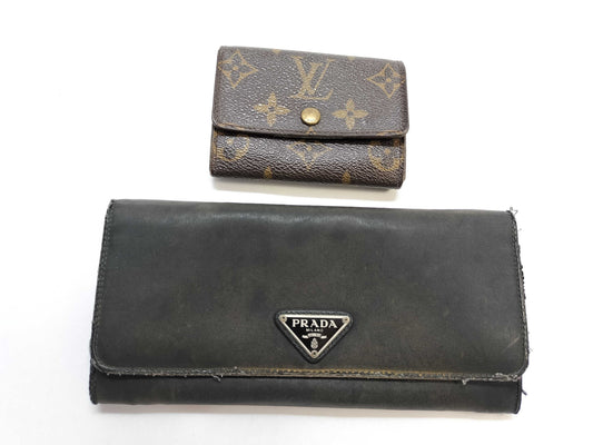 LOUIS VUITTON Monogram Coin Case Prada Nylon x Saffiano Wallet Coin Case