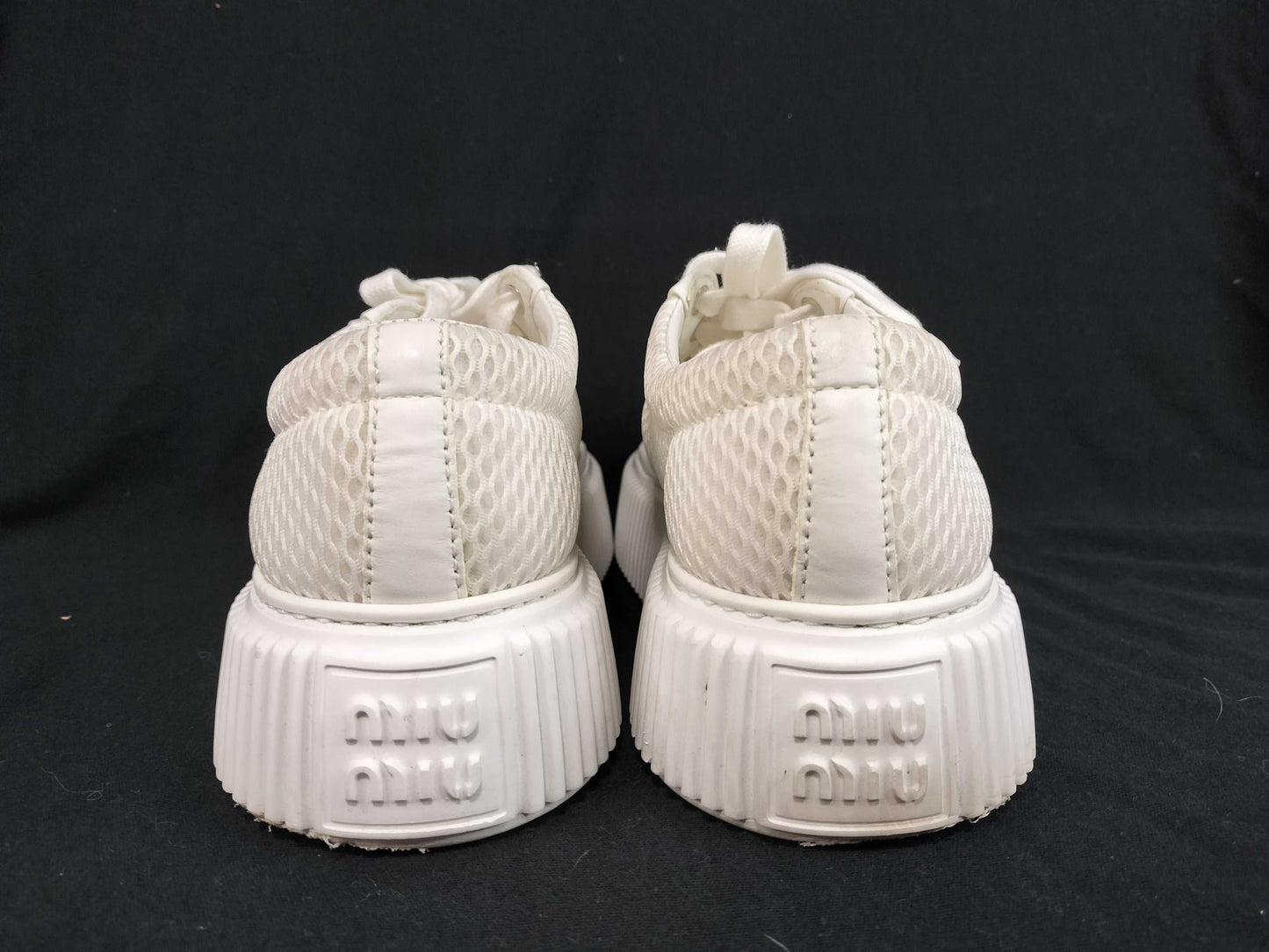 Miu Miu Logo Mesh Sneakers, Size 36, White