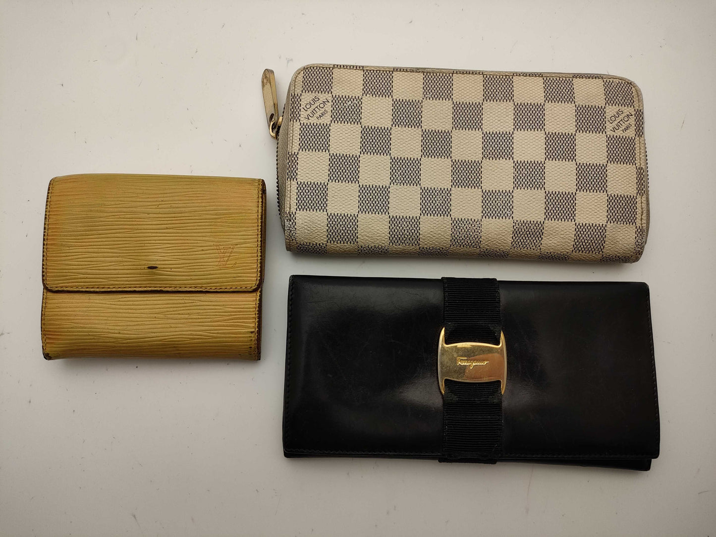 LOUIS VUITTON Damier Azur Wallet Set of 4 Wallets: Vuitton, Chanel, and Ferragamo