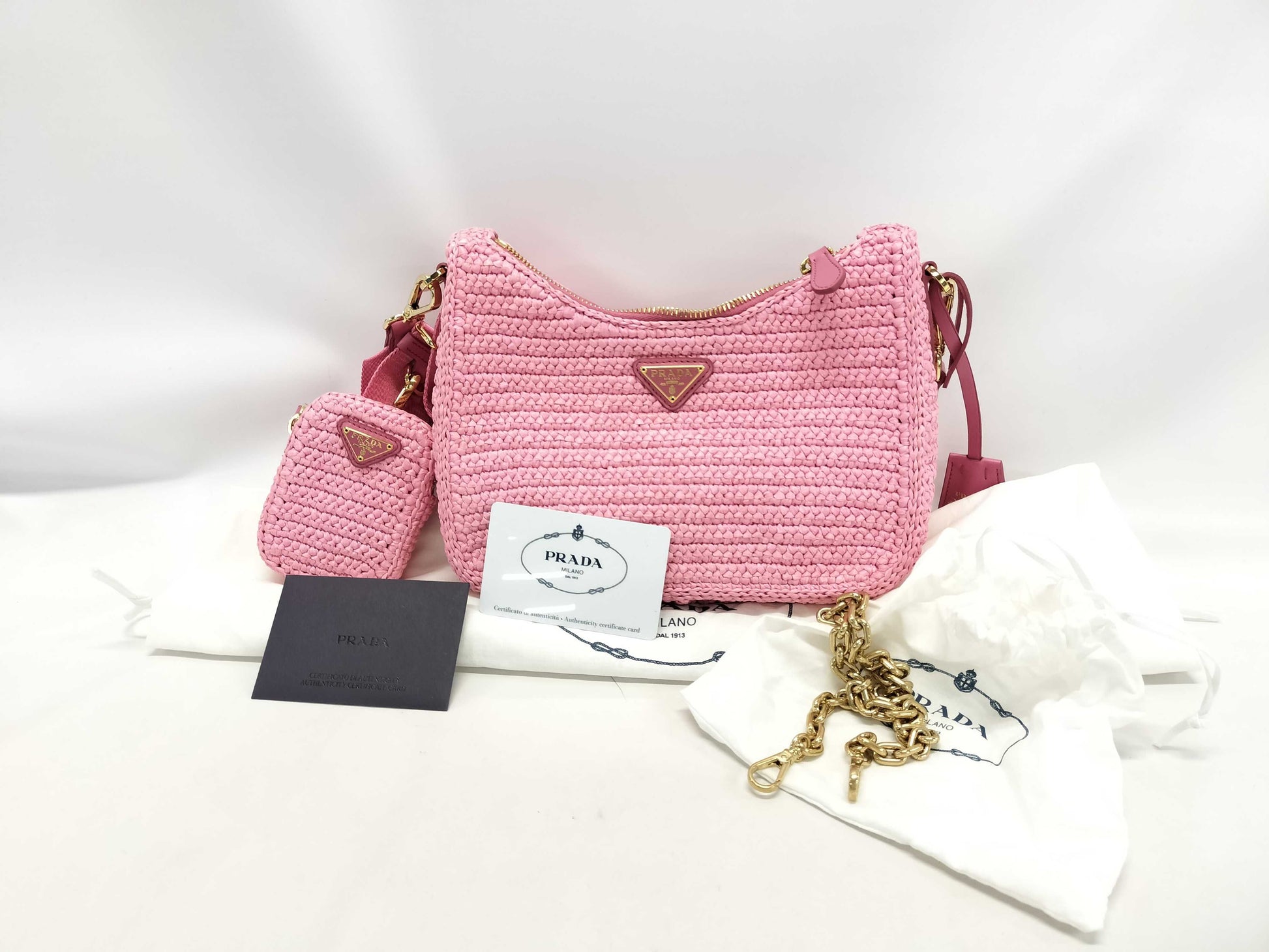 PRADA 1BH204 Raffia Shoulder Bag
