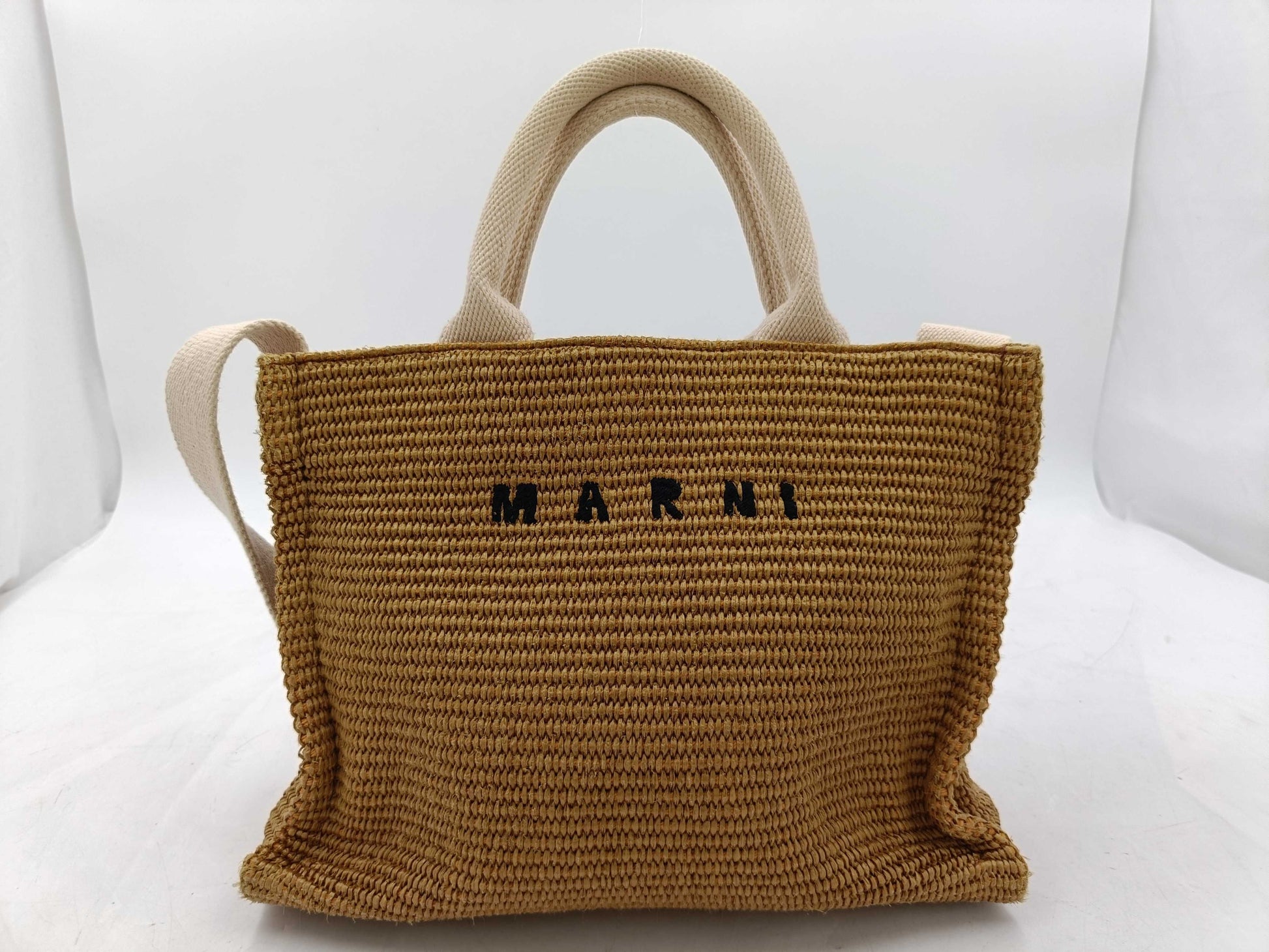 MARNI Raffia x Canvas 2-Way Tote Shoulder Bag