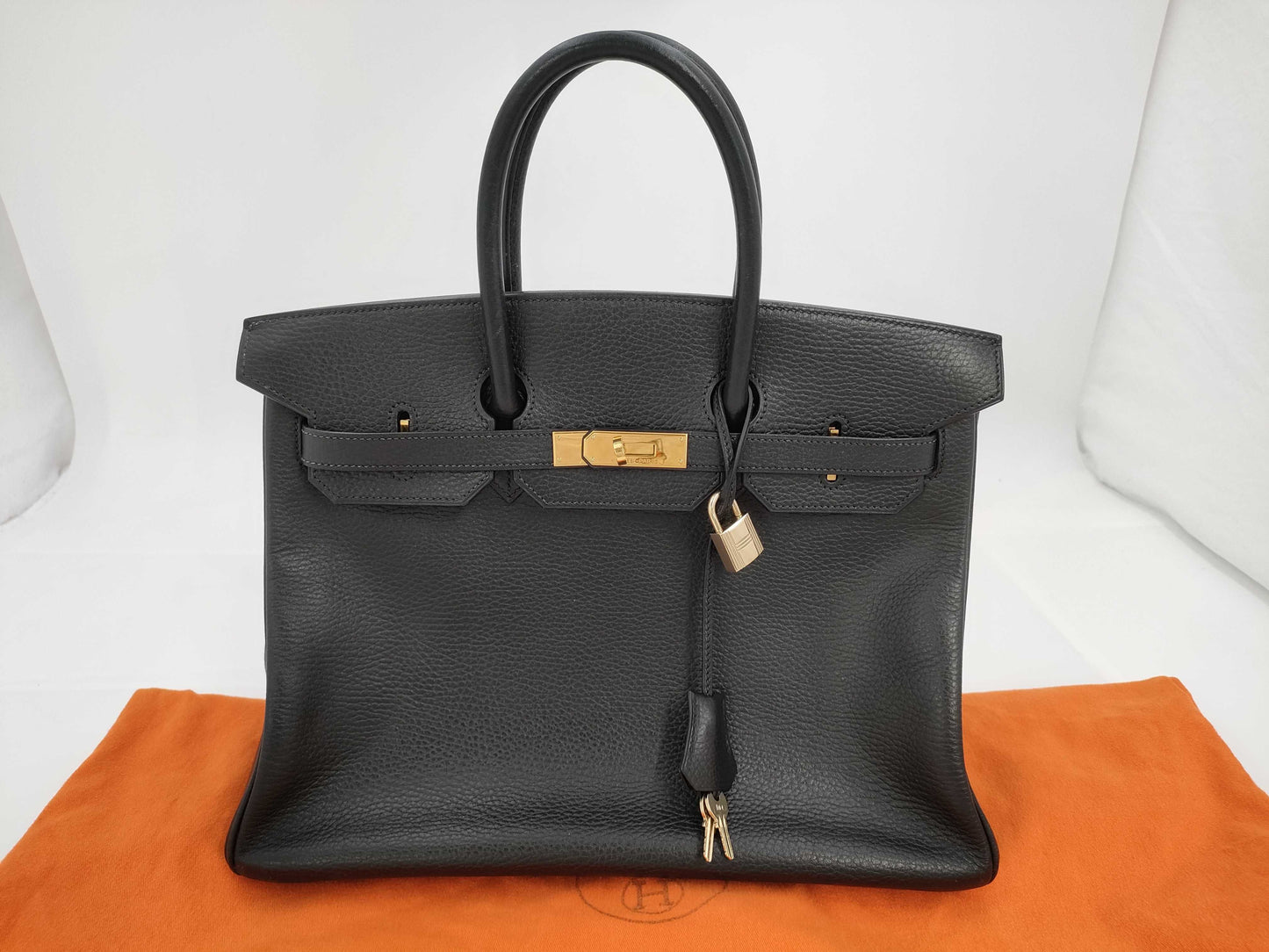 HERMES Birkin 35 Black?? E Stamp G Hardware Tote Bag