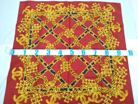 CHANEL Chain Design Red Scarf