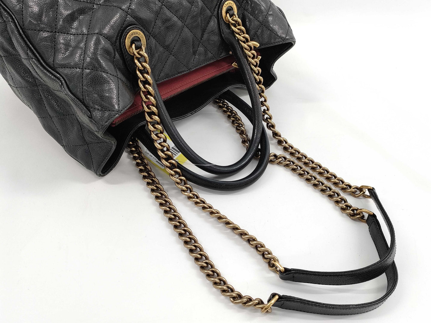 CHANEL Caviar Skin Chain Tote Bag 2-Way Antique Gold Hardware