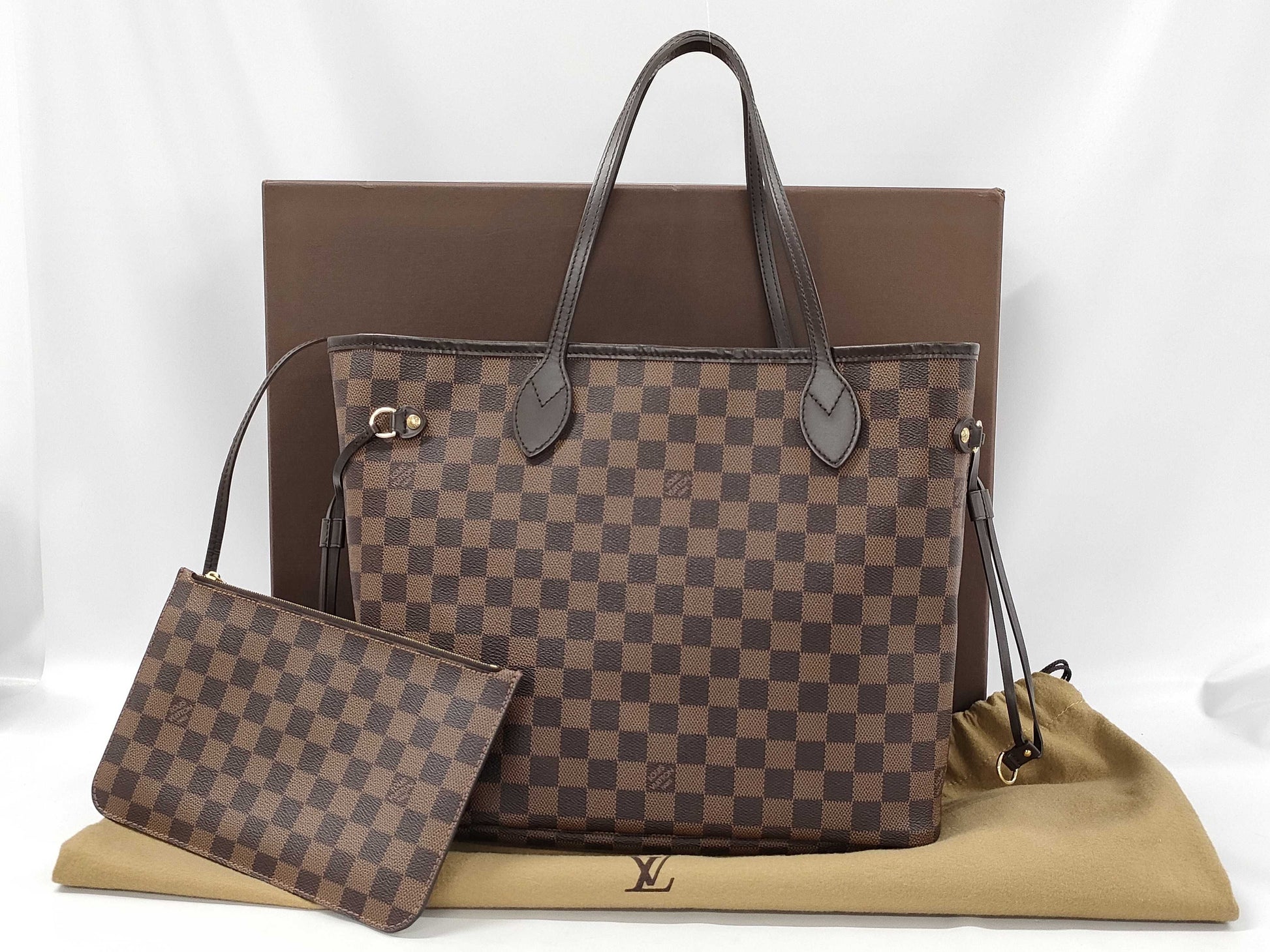 LOUIS VUITTON Damier N51105 Neverfull MM Tote Bag with Pouch