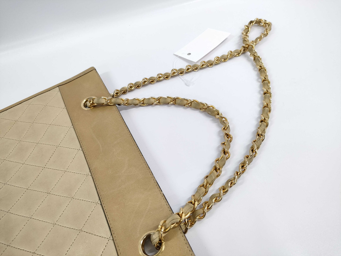 CHANEL Lambskin Matelasse Gussetless Chain Tote Bag, Beige