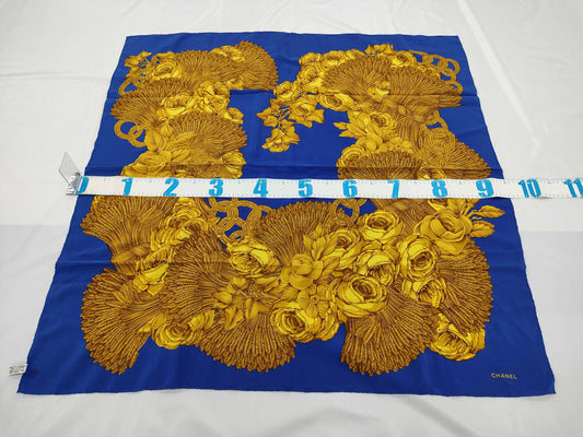 CHANEL Blue Floral Scarf