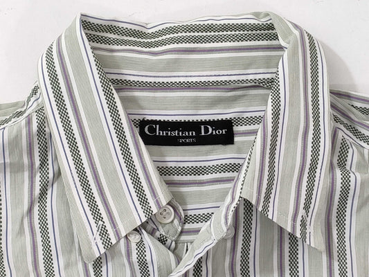 Dior □ Sport Men's Long Sleeve Shirt Green Stripe Shirt