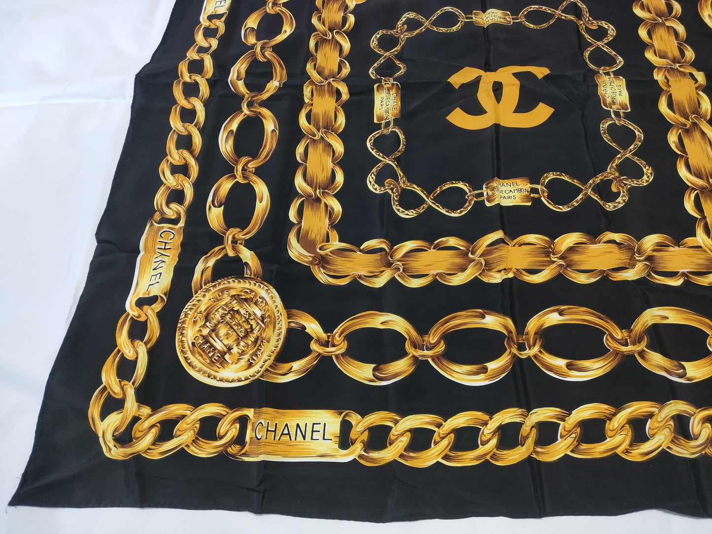 CHANEL Coco Mark Chain Pattern Scarf with Tag