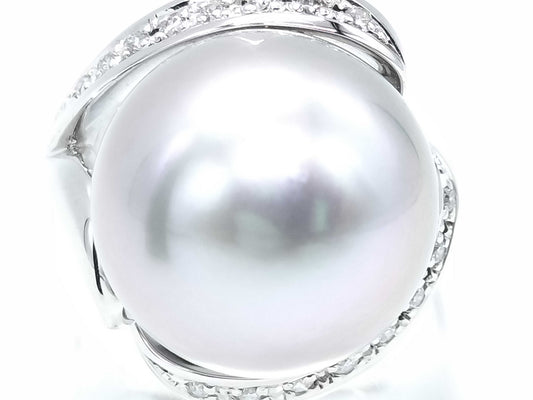 Pearl, diameter approx. 15.2mm, D0.16ct, Pt900, 16.1g, Ring