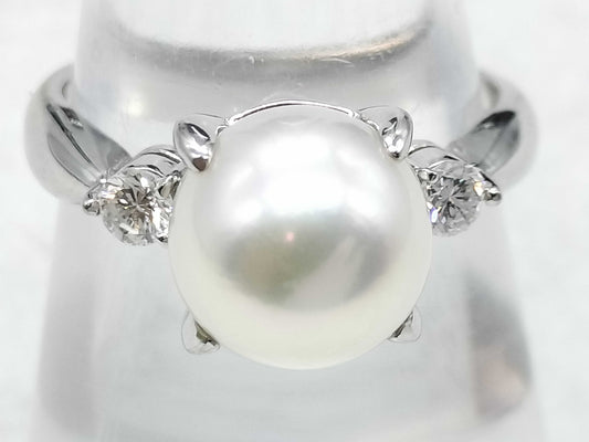 Akoya Pearl Ring, Diameter: Approx. 8.8mm, D0.17ct, Pt900, 6.2g
