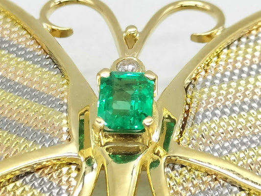 Butterfly motif E0.47ct D0.17ct K18 9.2g brooch