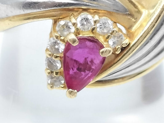 R 0.346ct D 0.128ct K18/Pt900 9.3g Ring