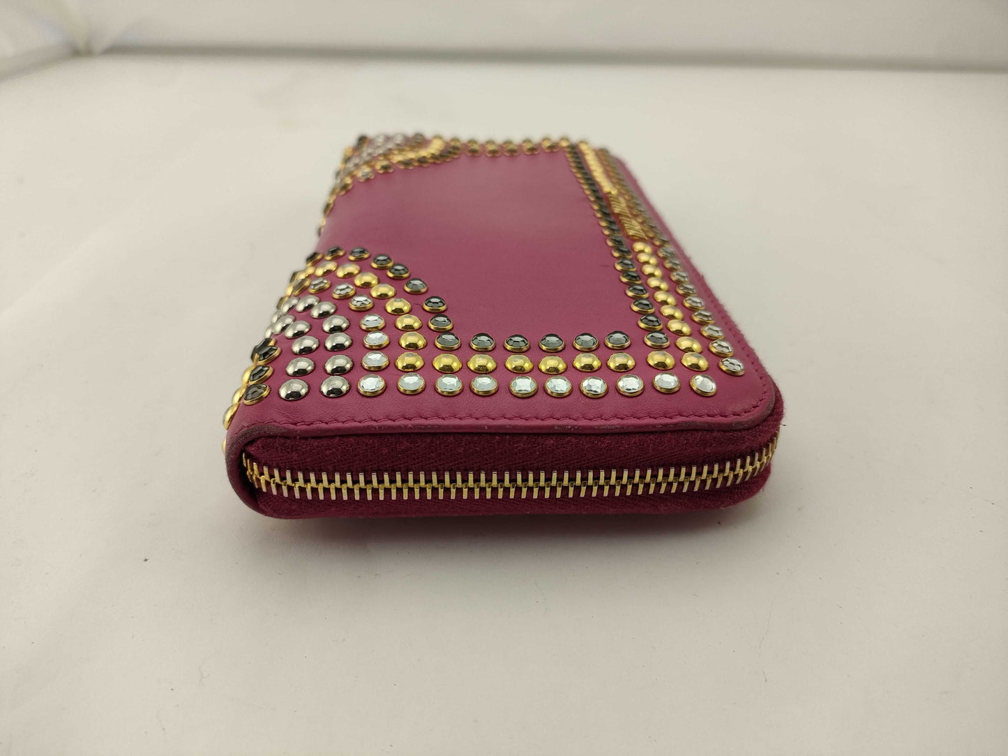 miu miu crystal studs long wallet pink coin purse stain wallet