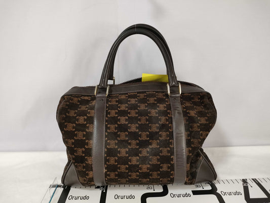CELINE All-Over Print Suede Mini Boston Bag