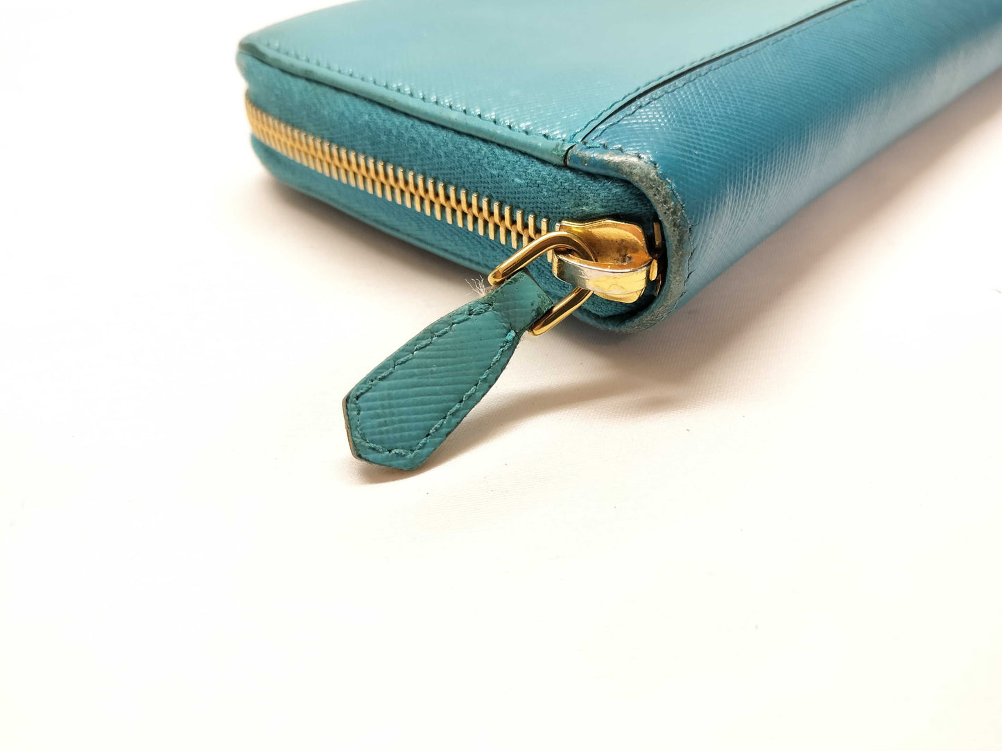 PRADA Saffiano Round Zip Blue Wallet