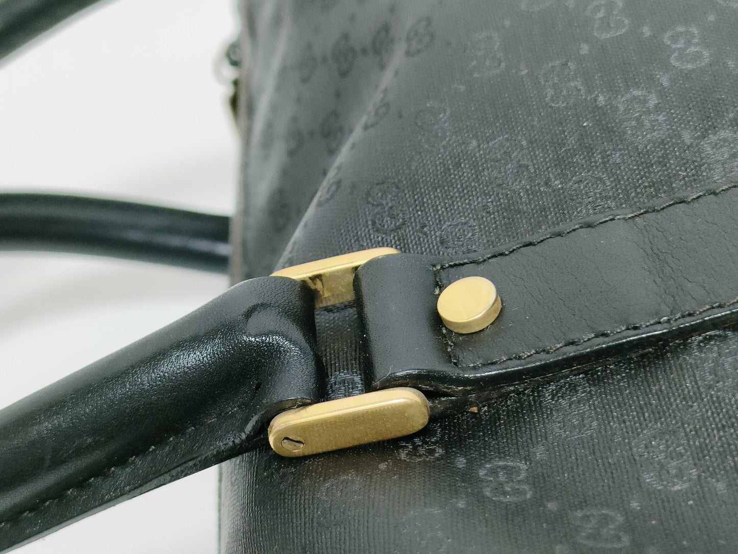 GUCCI Old 000.101.0140 PVC x Leather Mini Boston Bag Old Gucci Handbag