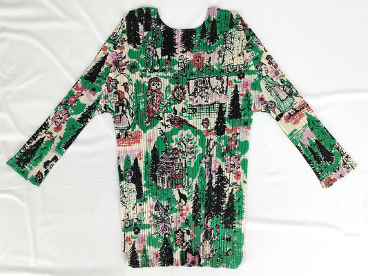 ISSEY MIYAKE Pleats Please/Animal Print Top