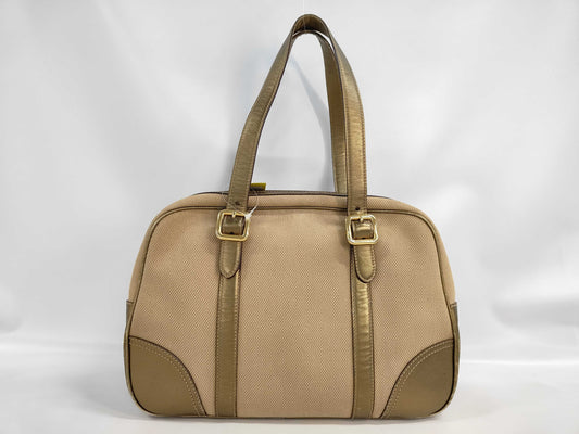 PRADA Canvas/Leather Logo Shoulder Bag with Stain