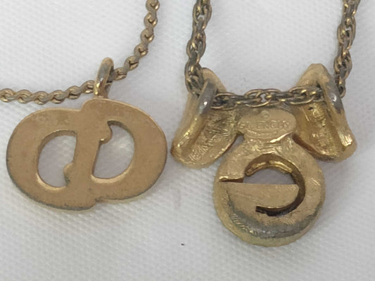 Dior CD logo rhinestone chain broken / Givenchy G logo ribbon necklace with peeling plating