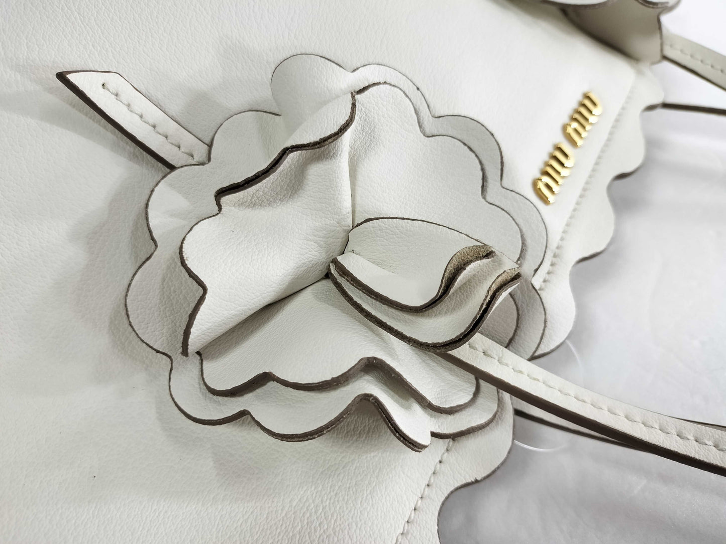 Miu Miu Flower Tote Bag with Pouch, White