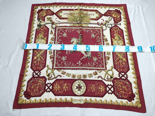 HERMES Carré LVDOVICVS MAGNVS Louis XIV on a White Horse Red Scarf
