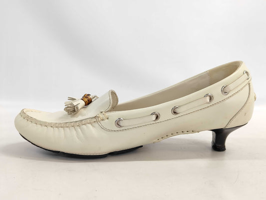 GUCCI Bamboo Loafers White Pumps