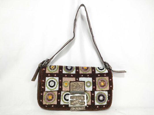 FENDI FENDI Mamma Bucket Beaded Embroidered Shoulder Bag