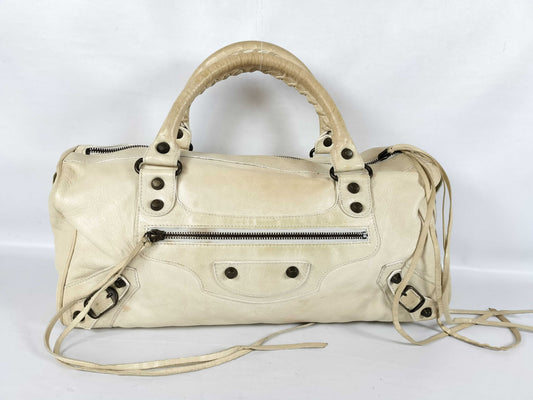BALENCIAGA The Twiggy Leather 2-Way Bag, Ivory Handbag