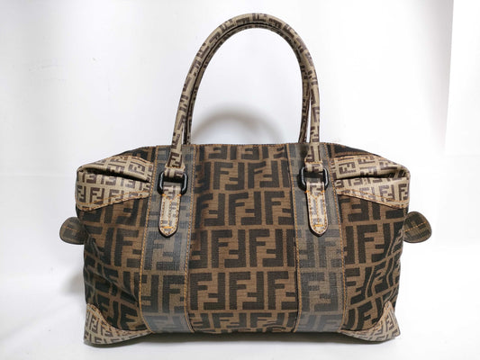FENDI Zucca PVC and Canvas Handbag Brown 8BL097