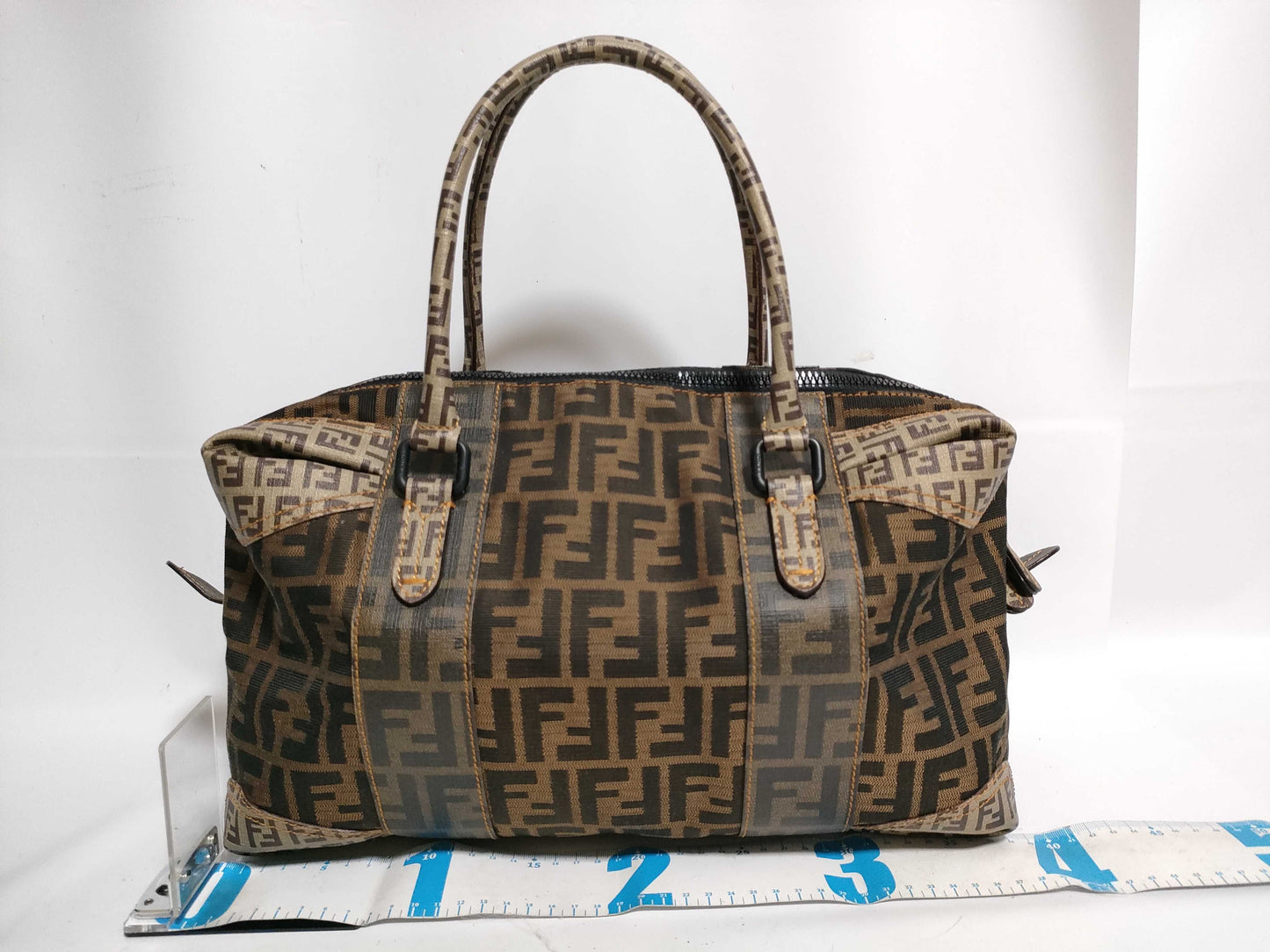 FENDI Zucca PVC and Canvas Handbag Brown 8BL097