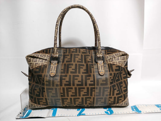FENDI Zucca PVC and Canvas Handbag Brown 8BL097