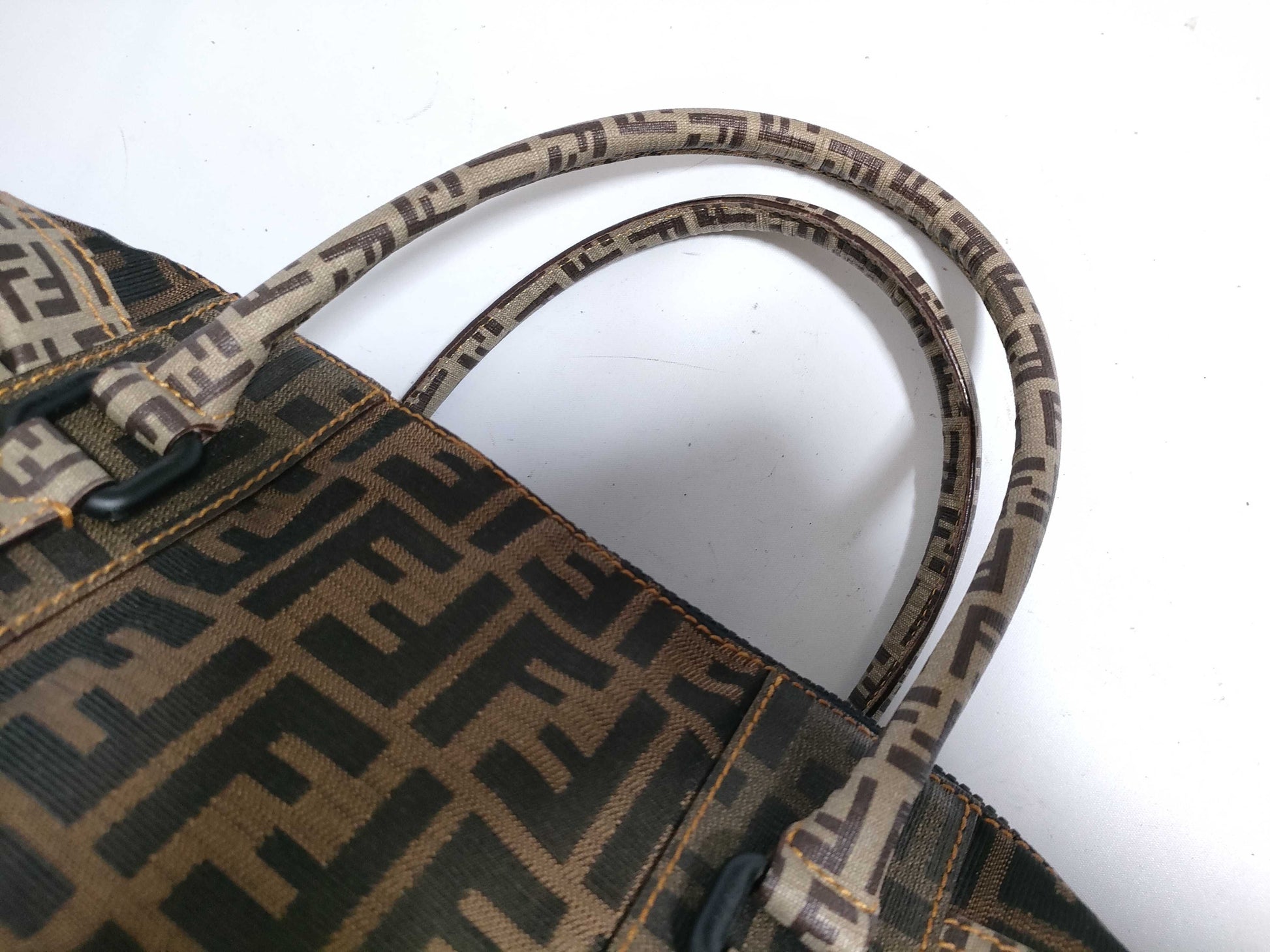 FENDI Zucca PVC and Canvas Handbag Brown 8BL097