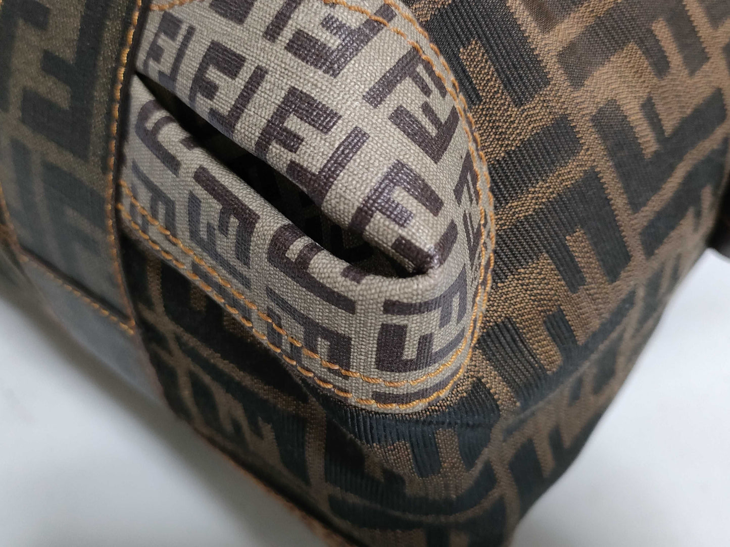 FENDI Zucca PVC and Canvas Handbag Brown 8BL097