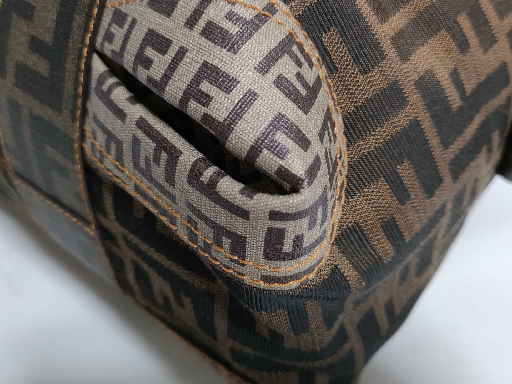 FENDI Zucca PVC and Canvas Handbag Brown 8BL097