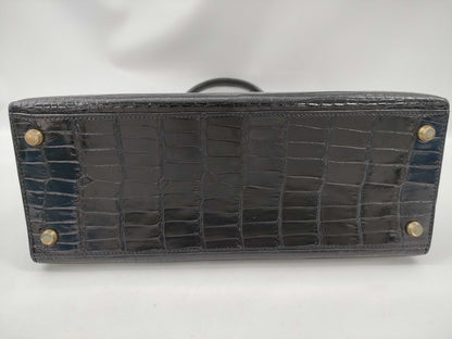HERMES Kelly 28 Black Handbag with Gold Hardware and G Stamp
