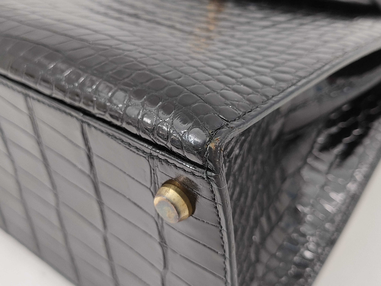 HERMES Kelly 28 Black Handbag with Gold Hardware and G Stamp