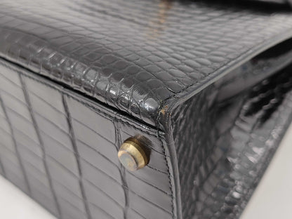 HERMES Kelly 28 Black Handbag with Gold Hardware and G Stamp