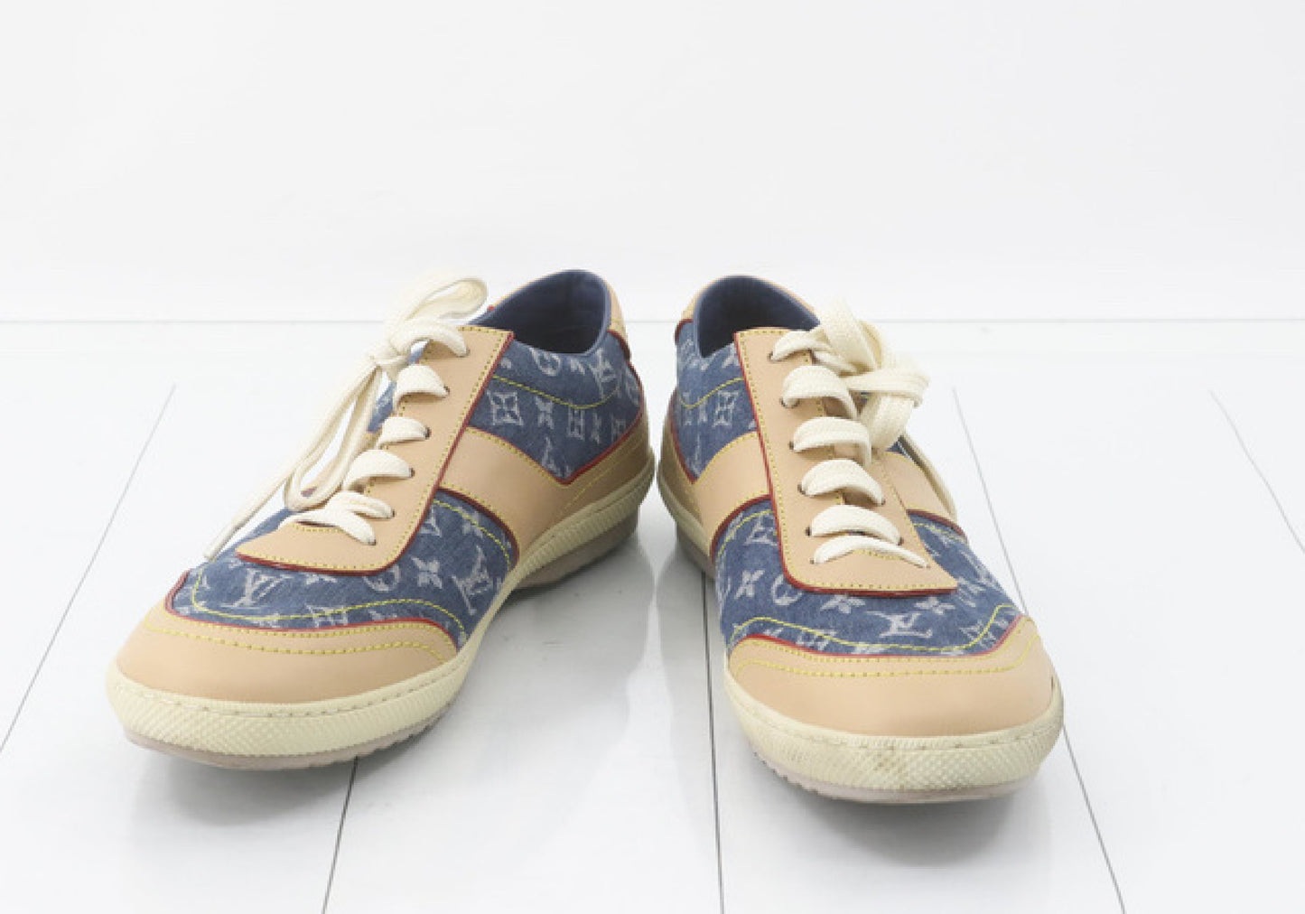 LOUIS VUITTON Denim Monogram Sneakers 37cm with Box