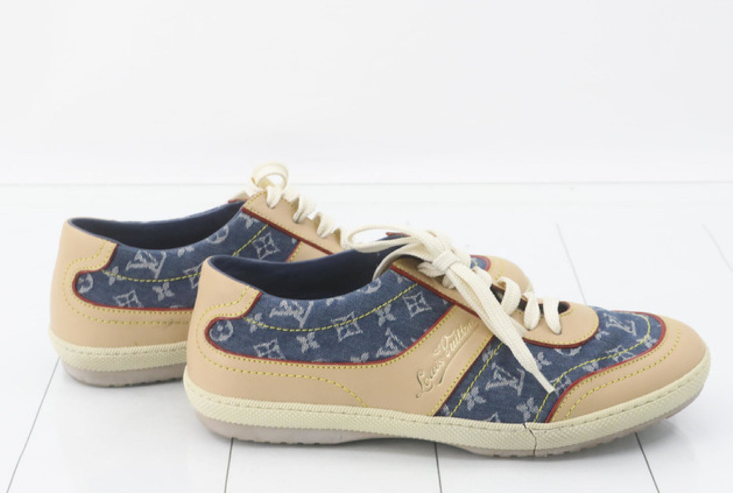 LOUIS VUITTON Denim Monogram Sneakers 37cm with Box