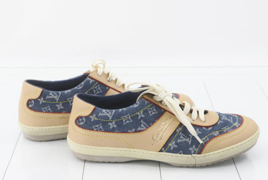LOUIS VUITTON Denim Monogram Sneakers 37cm with Box