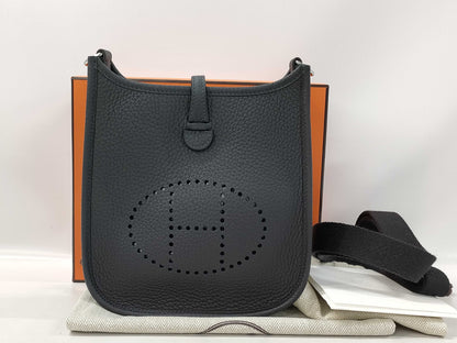 HERMES Evelyn Mini Amazone 16 TPM Shoulder Bag, Navy Blue, Silver Hardware, Stamped with K Stamp