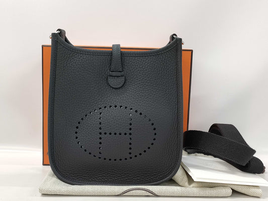 HERMES Evelyn Mini Amazone 16 TPM Shoulder Bag, Navy Blue, Silver Hardware, Stamped with K Stamp