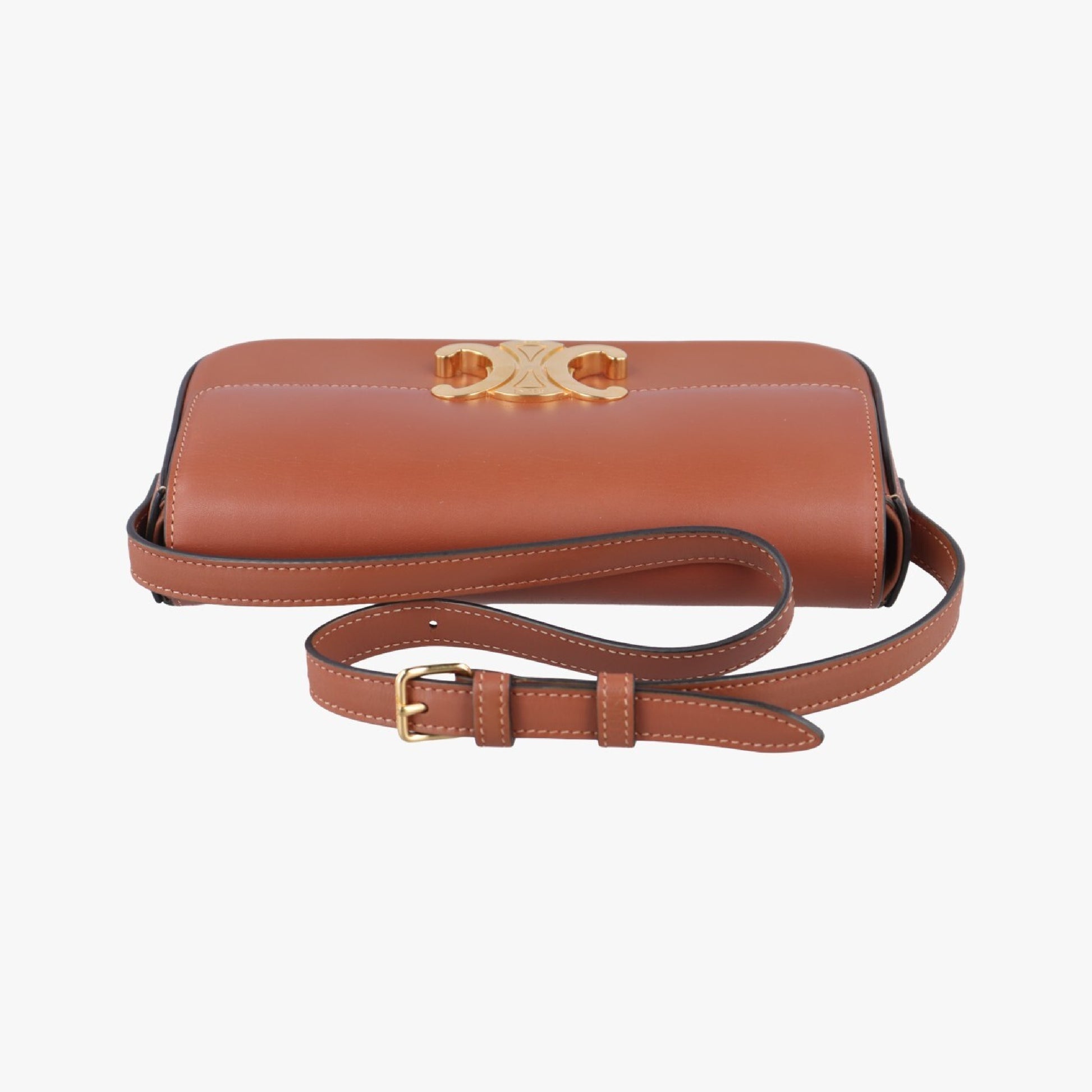 CELINE Triomphe Brown Leather Shoulder Bag S-CU-8281